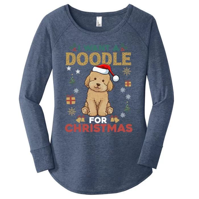 I Want A Doodle For Christmas Cute Dog Lover Family Pajama Funny Gift Women's Perfect Tri Tunic Long Sleeve Shirt