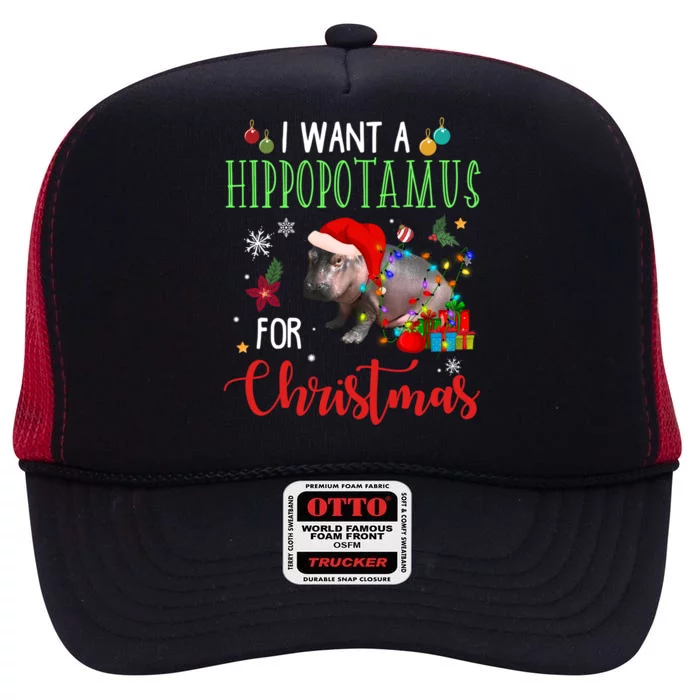 I Want A Hippopotamus For Christmas Hippo Fiona Cool Gift High Crown Mesh Trucker Hat