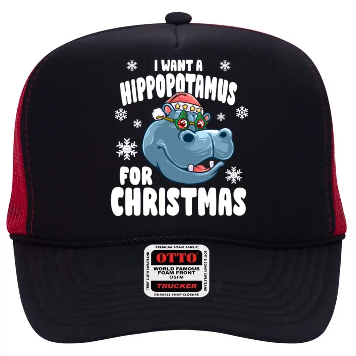 I Want A Hippopotamus For Christmas Xmas Hippo Cute Gift High Crown Mesh Trucker Hat