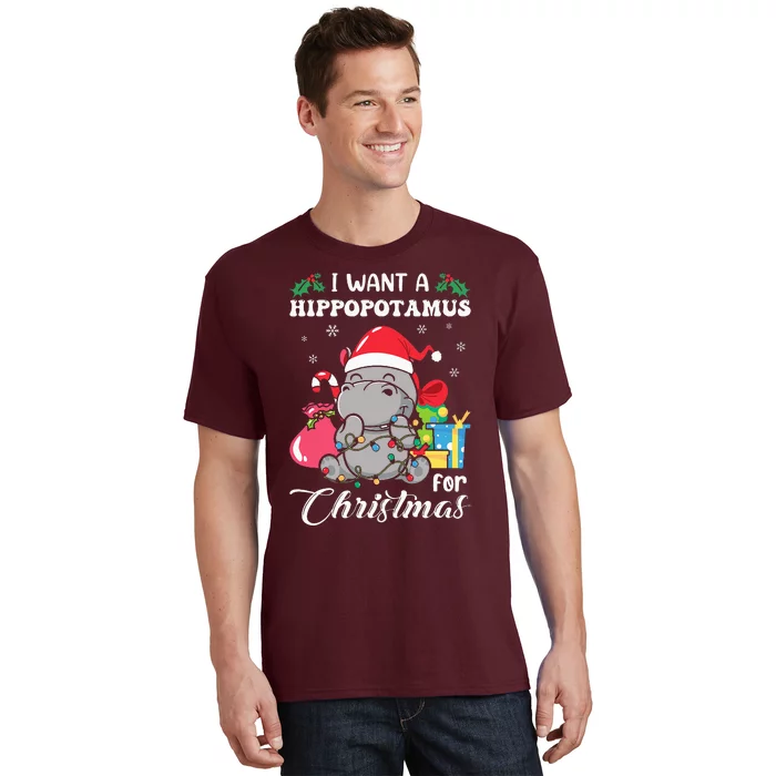 I Want A Hippopotamus For Christmas Hippo Christmas Pajamas T-Shirt