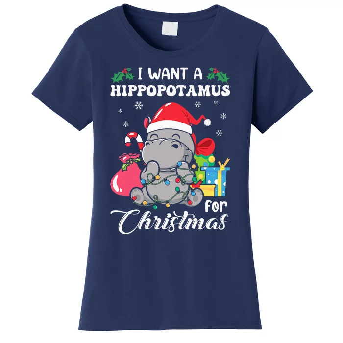 I Want A Hippopotamus For Christmas Hippo Christmas Pajamas Women's T-Shirt