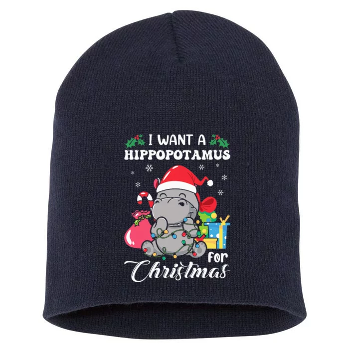 I Want A Hippopotamus For Christmas Hippo Christmas Pajamas Short Acrylic Beanie