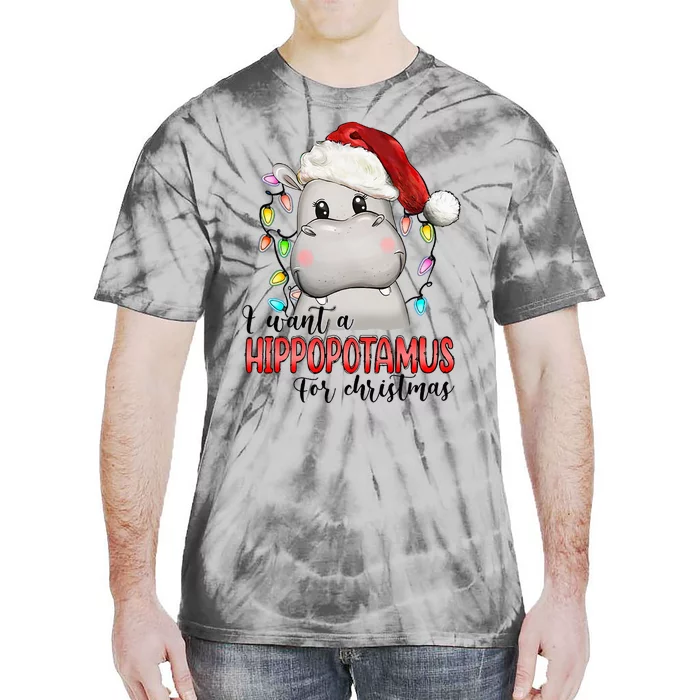 I Want A Hippopotamus For Christmas Xmas Hippo Lover Tie-Dye T-Shirt