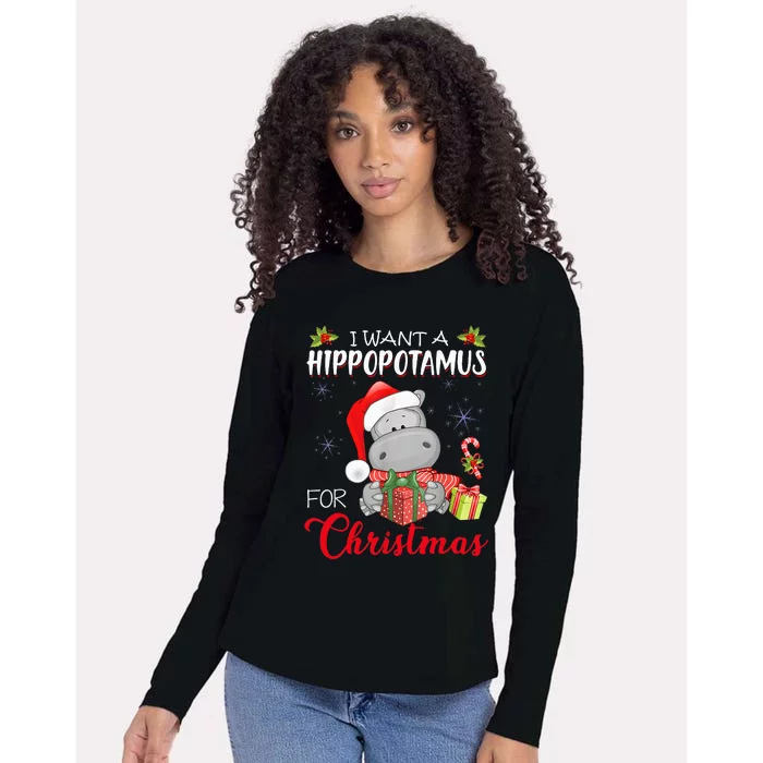 I Want A Hippopotamus For Christmas Xmas Hippo Womens Cotton Relaxed Long Sleeve T-Shirt