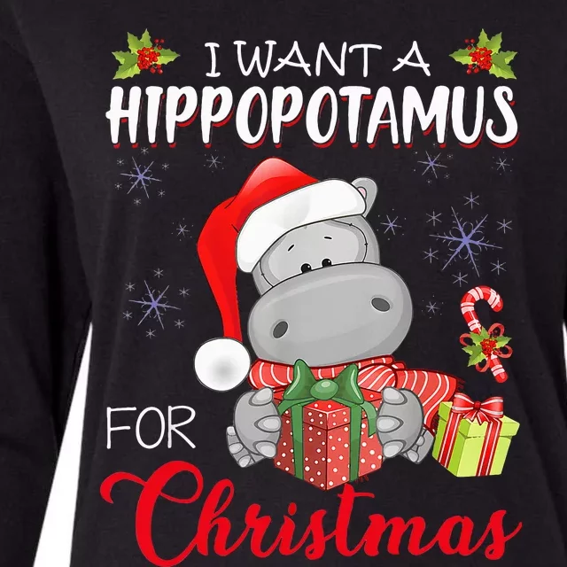 I Want A Hippopotamus For Christmas Xmas Hippo Womens Cotton Relaxed Long Sleeve T-Shirt