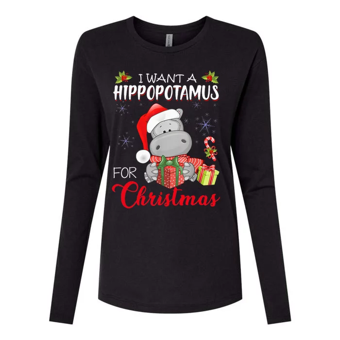 I Want A Hippopotamus For Christmas Xmas Hippo Womens Cotton Relaxed Long Sleeve T-Shirt