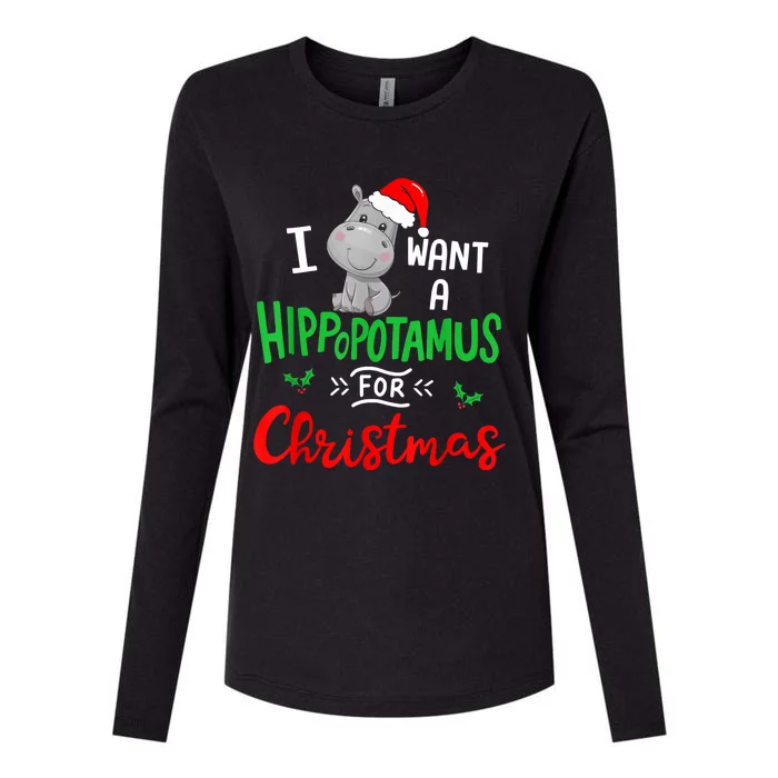 I Want A Hippopotamus For Christmas Xmas Pajama Hippo Lover Funny Gift Womens Cotton Relaxed Long Sleeve T-Shirt