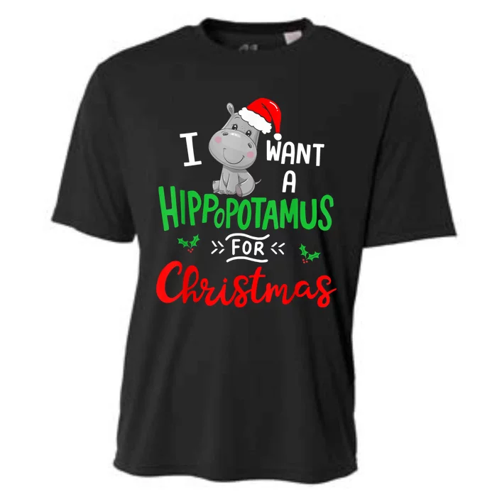 I Want A Hippopotamus For Christmas Xmas Pajama Hippo Lover Funny Gift Cooling Performance Crew T-Shirt