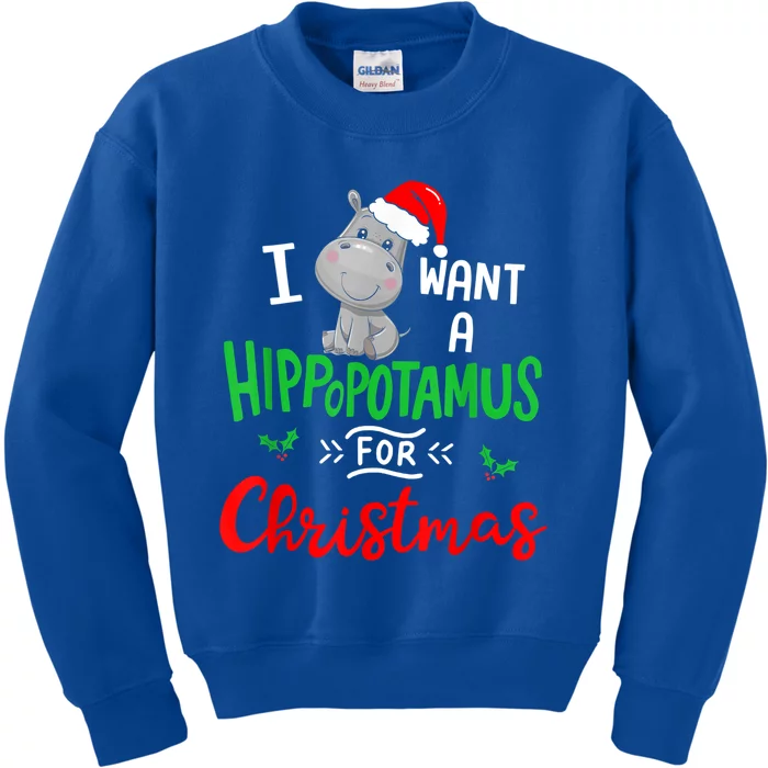 I Want A Hippopotamus For Christmas Xmas Pajama Hippo Lover Funny Gift Kids Sweatshirt