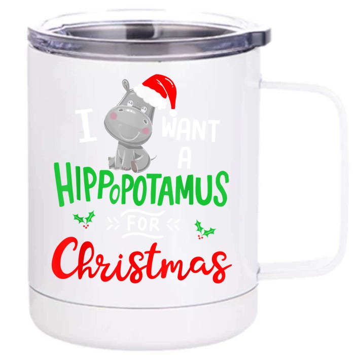 I Want A Hippopotamus For Christmas Xmas Pajama Hippo Lover Funny Gift Front & Back 12oz Stainless Steel Tumbler Cup