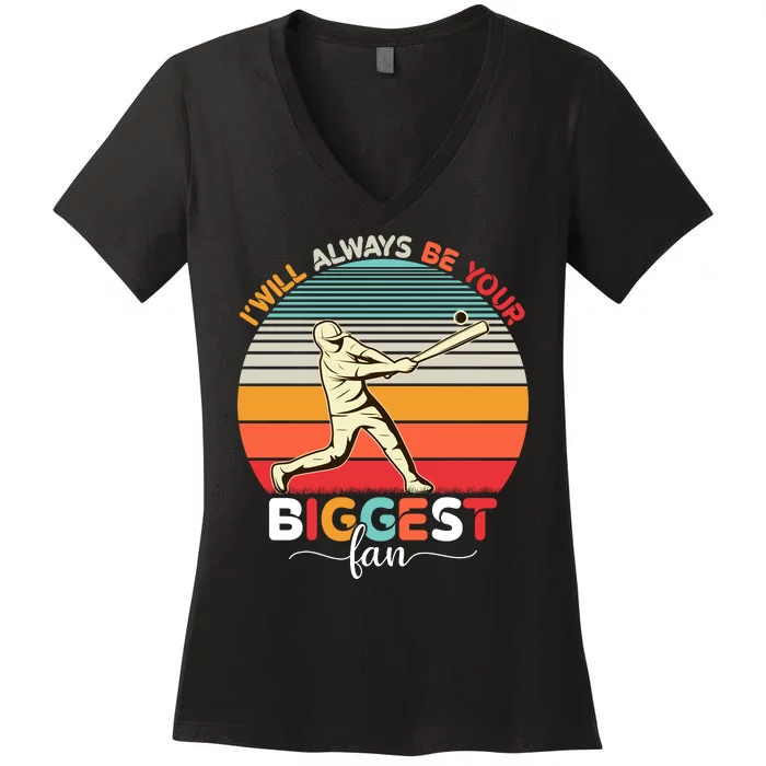 I Will Always Be Your Biggest Fan Vintage Sunset Baseball Women's V-Neck T-Shirt