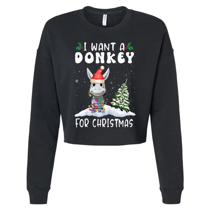 I Want A Donkey For Christmas Santa Hat Funny Xmas Cropped Pullover Crew