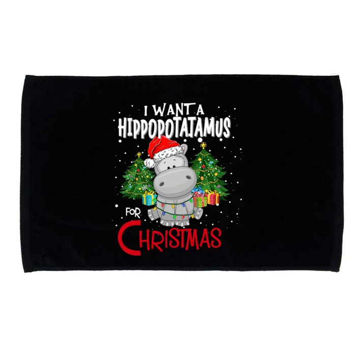 I Want A Hippopotamus For Christmas Santa Hat Fun Xmas Hippo Gift Microfiber Hand Towel