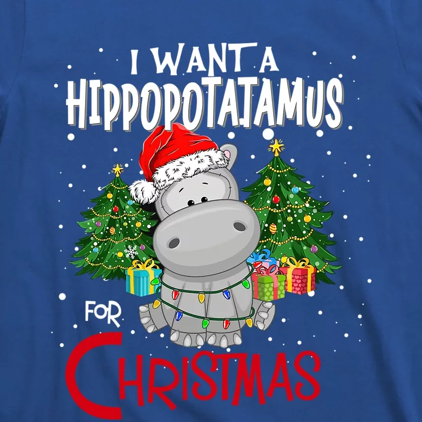 I Want A Hippopotamus For Christmas Santa Hat Fun Xmas Hippo Gift T-Shirt