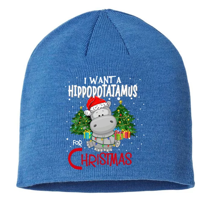 I Want A Hippopotamus For Christmas Santa Hat Fun Xmas Hippo Gift 8 1/2in Sustainable Knit Beanie