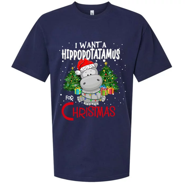 I Want A Hippopotamus For Christmas Santa Hat Fun Xmas Hippo Gift Sueded Cloud Jersey T-Shirt