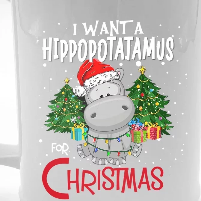 I Want A Hippopotamus For Christmas Santa Hat Fun Xmas Hippo Gift Front & Back Beer Stein