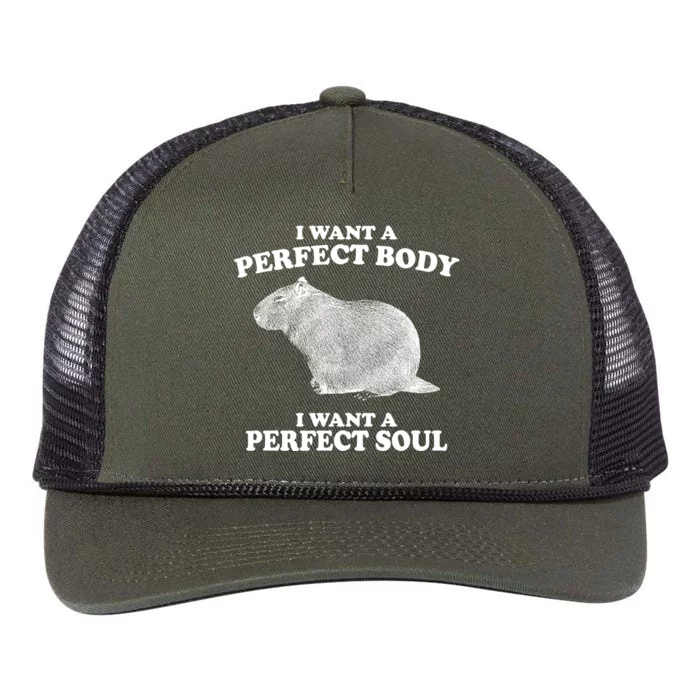 I Want A Perfect Body I Want A Perfect Soul Capybara Retro Rope Trucker Hat Cap