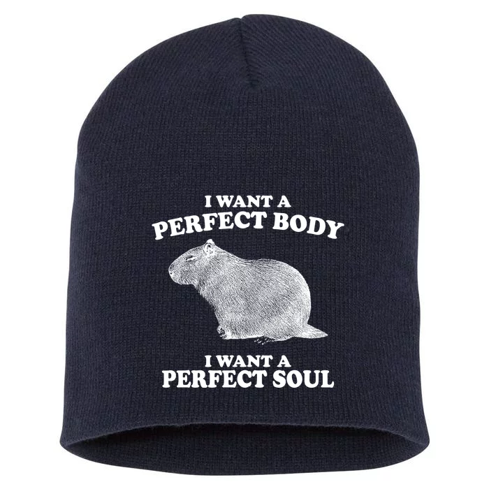 I Want A Perfect Body I Want A Perfect Soul Capybara Short Acrylic Beanie