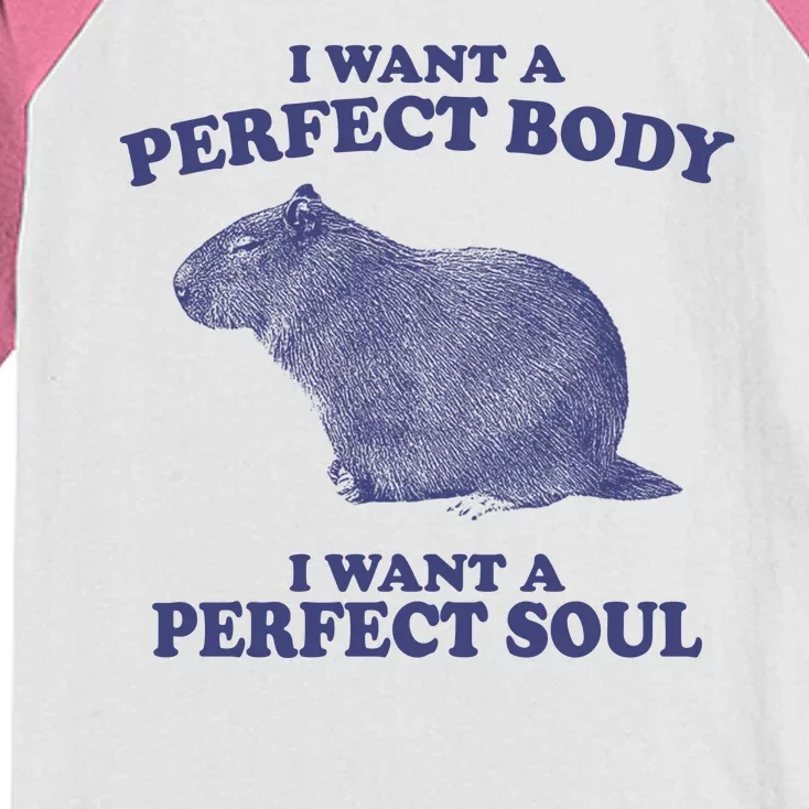 I Want A Perfect Body I Want A Perfect Soul Capybara Kids Colorblock Raglan Jersey