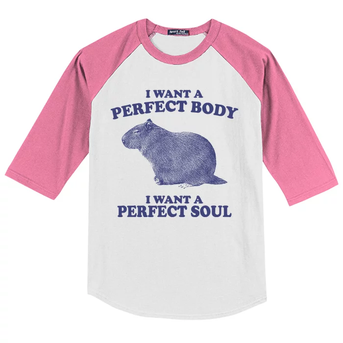 I Want A Perfect Body I Want A Perfect Soul Capybara Kids Colorblock Raglan Jersey