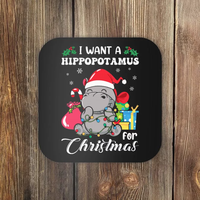 I Want A Hippopotamus For Christmas Hippo Christmas Pajamas Coaster