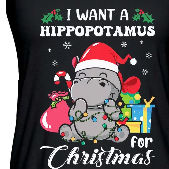 I Want A Hippopotamus For Christmas Hippo Christmas Pajamas Ladies Essential Flowy Tank