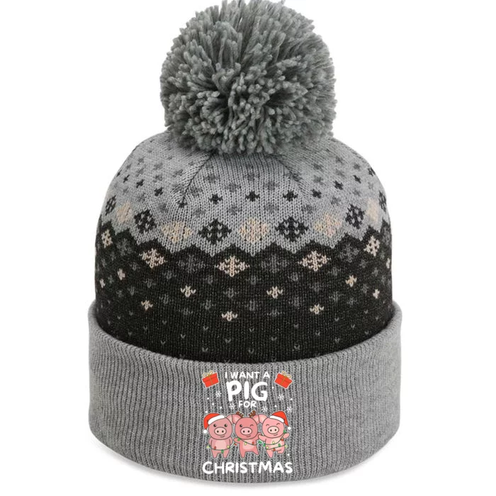 I Want A Pig For Christmas Cute Pigs Gift The Baniff Cuffed Pom Beanie