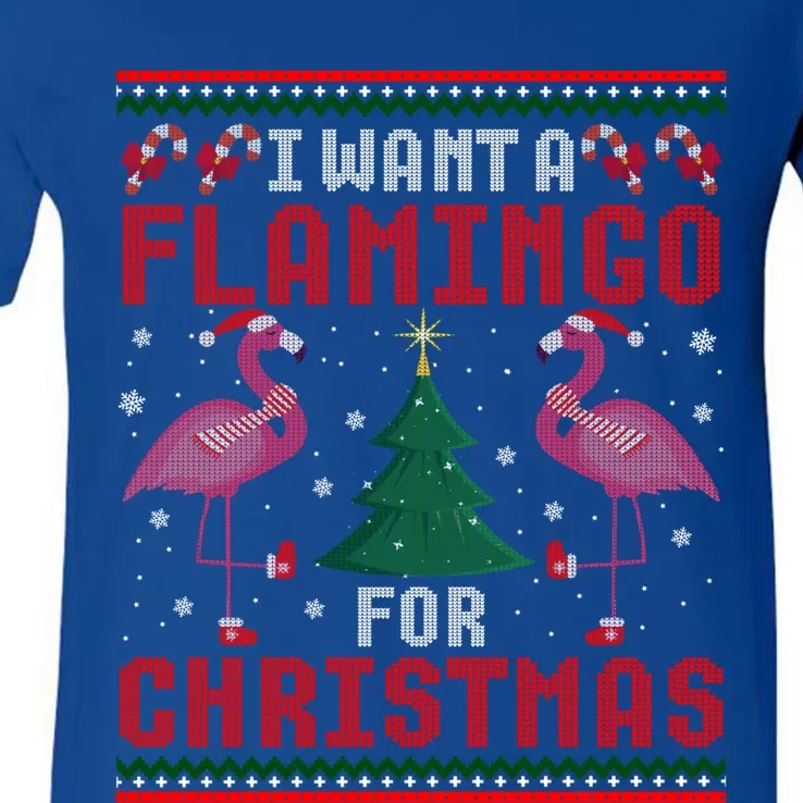 I Want A Flamingo For Christmas Ugly Xmas Sweater Meaningful Gift V-Neck T-Shirt