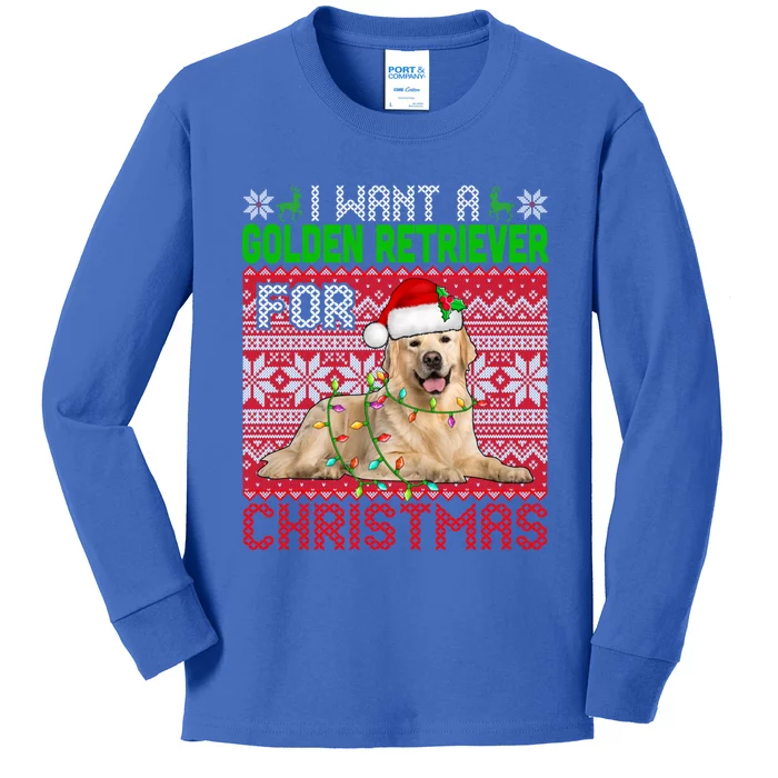 I Want A Golden Retriever For Christmas Santa Dog Lover Gift Kids Long Sleeve Shirt