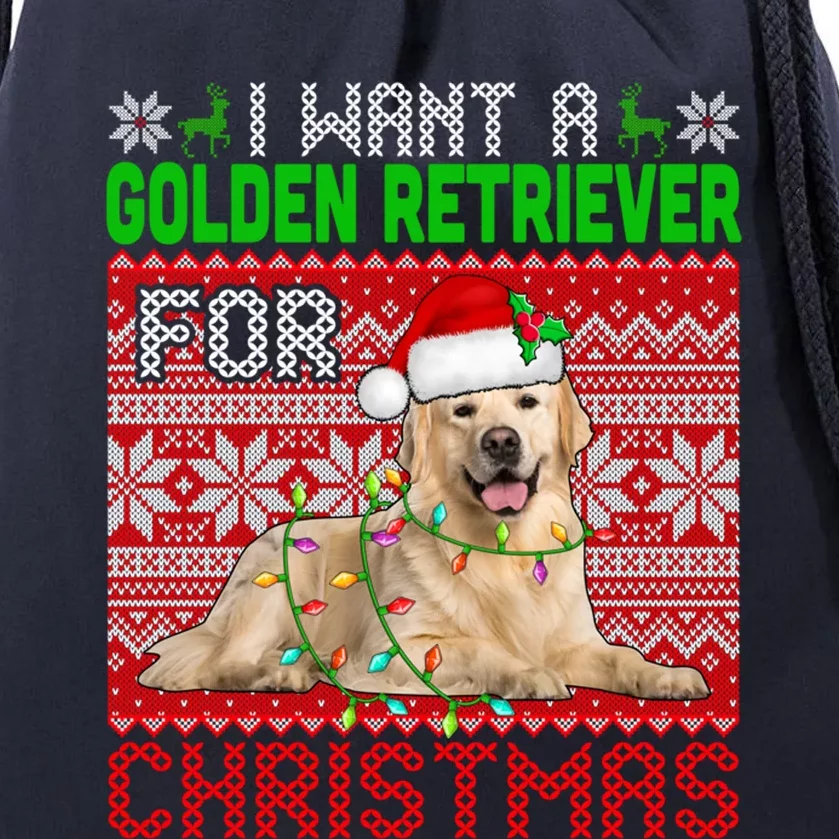 I Want A Golden Retriever For Christmas Santa Dog Lover Gift Drawstring Bag