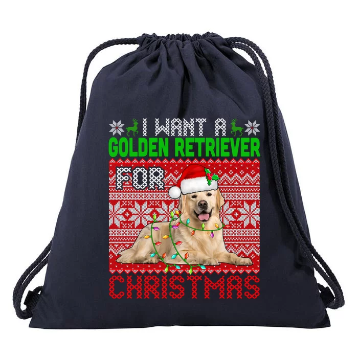 I Want A Golden Retriever For Christmas Santa Dog Lover Gift Drawstring Bag