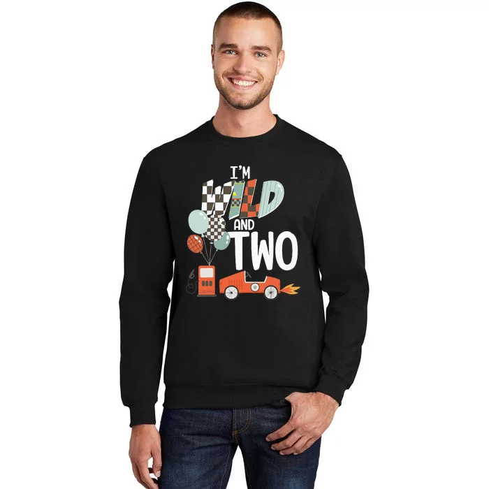 Im Wild And Two Race Car Theme 2nd Birthday Boy Party Kids Sweatshirt