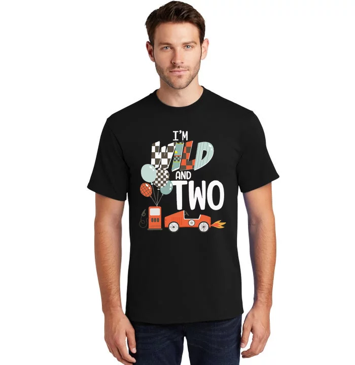 Im Wild And Two Race Car Theme 2nd Birthday Boy Party Kids Tall T-Shirt