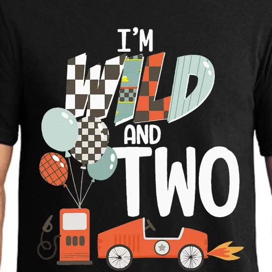 Im Wild And Two Race Car Theme 2nd Birthday Boy Party Kids Pajama Set