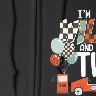 Im Wild And Two Race Car Theme 2nd Birthday Boy Party Kids Full Zip Hoodie