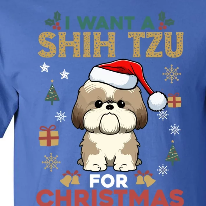 I Want A Shih Tzu For Christmas Cute Dog Lover Family Pajama Gift Tall T-Shirt