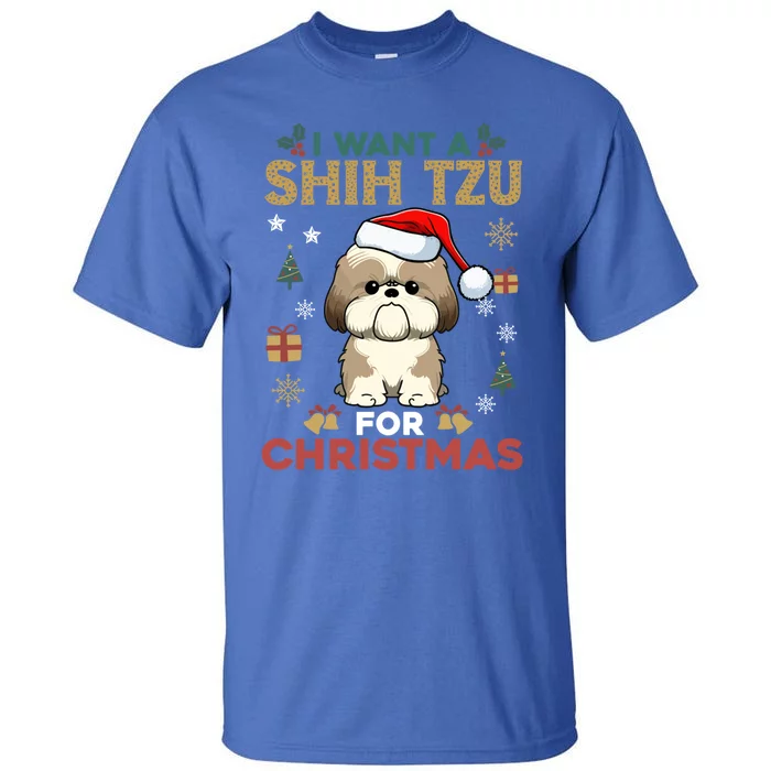 I Want A Shih Tzu For Christmas Cute Dog Lover Family Pajama Gift Tall T-Shirt