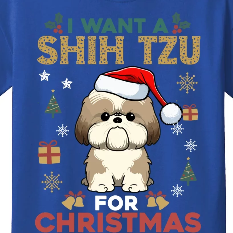 I Want A Shih Tzu For Christmas Cute Dog Lover Family Pajama Gift Kids T-Shirt