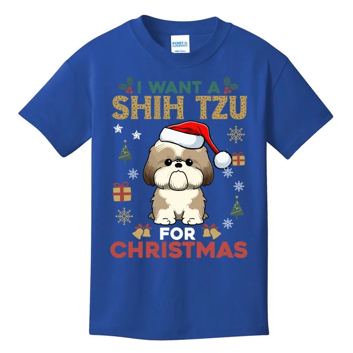 I Want A Shih Tzu For Christmas Cute Dog Lover Family Pajama Gift Kids T-Shirt