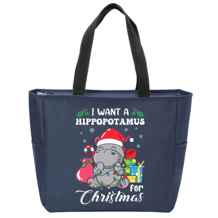 I Want A Hippopotamus For Christmas Hippo Christmas Pajamas Zip Tote Bag