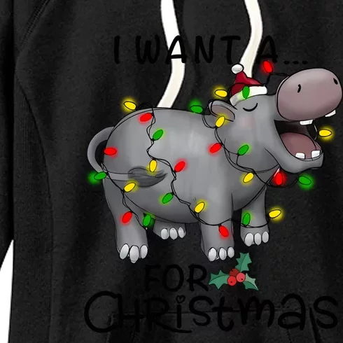 I Want A Hippopotamus For Christmas Cute Hippopotamus Lover Women's Fleece Hoodie