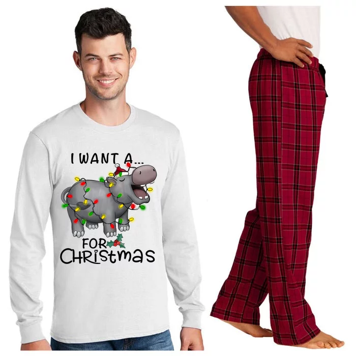 I Want A Hippopotamus For Christmas Cute Hippopotamus Lover Long Sleeve Pajama Set