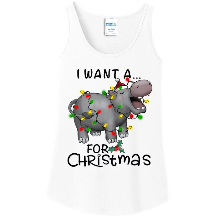 I Want A Hippopotamus For Christmas Cute Hippopotamus Lover Ladies Essential Tank