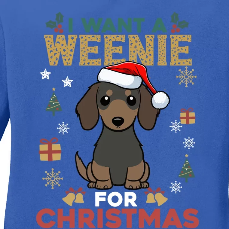 I Want A Weenie For Christmas Dachshund Dog Lovers Pajama Gift Ladies Long Sleeve Shirt