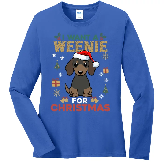 I Want A Weenie For Christmas Dachshund Dog Lovers Pajama Gift Ladies Long Sleeve Shirt