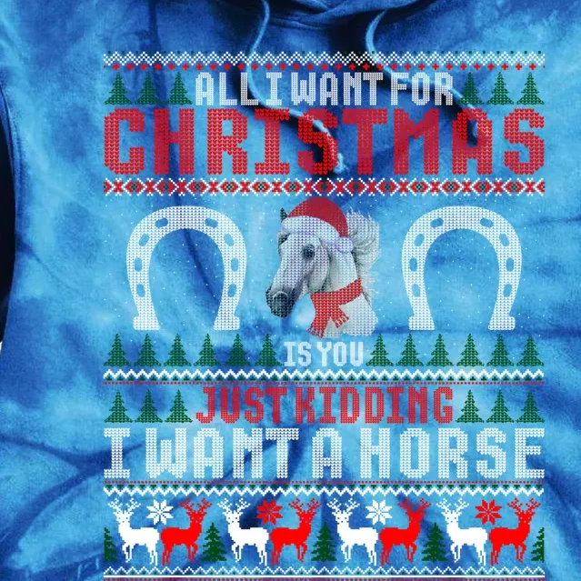 I Want A Horse Christmas Horse Lover Xmas Funny Present Gift Tie Dye Hoodie