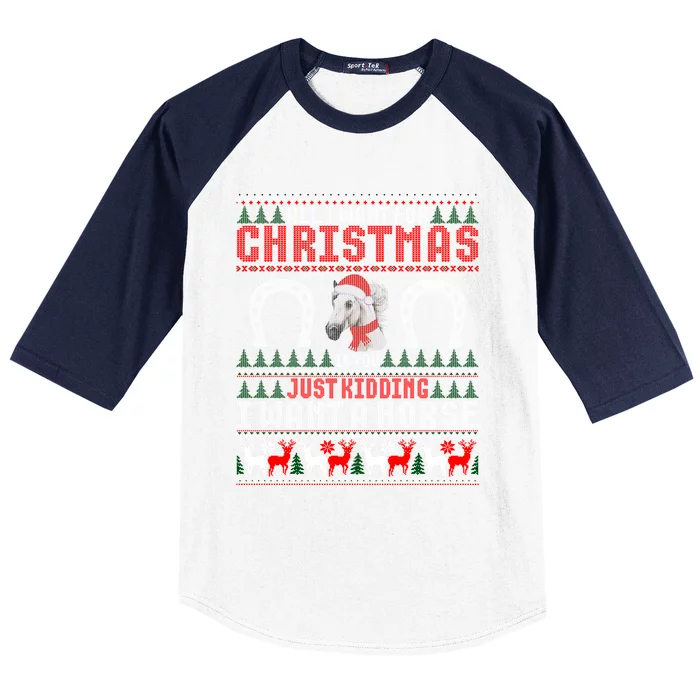 I Want A Horse Christmas Horse Lover Xmas Funny Present Gift Baseball Sleeve Shirt