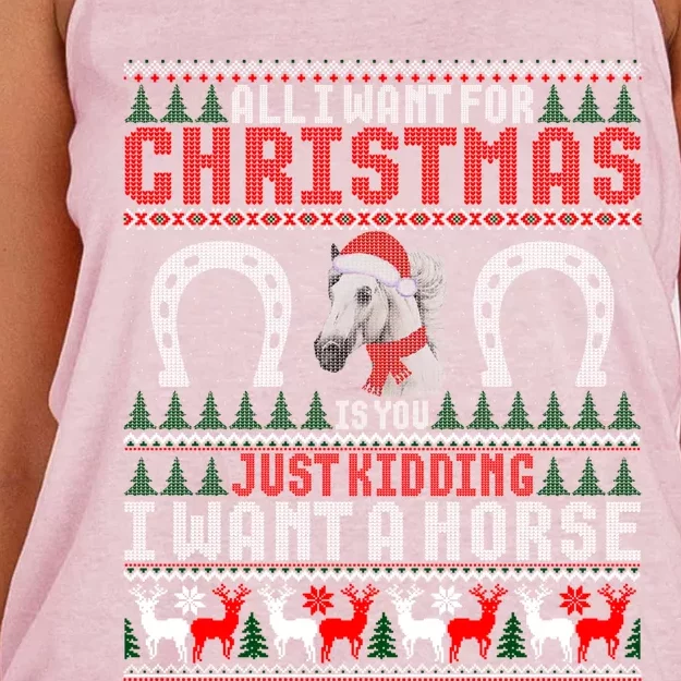 I Want A Horse Christmas Horse Lover Xmas Funny Present Gift Women's Knotted Racerback Tank