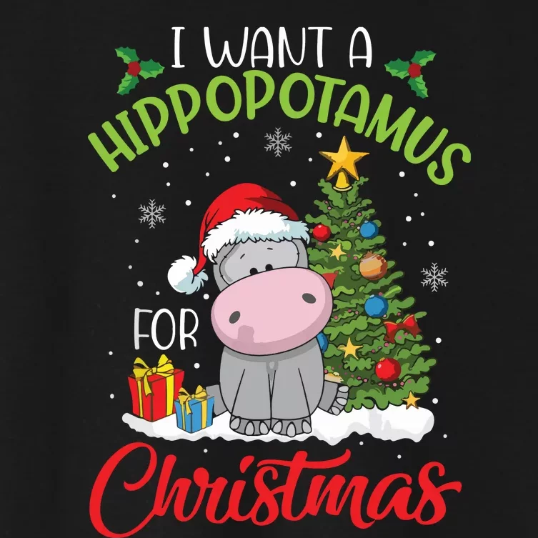 I Want A Hippopotamus For Christmas Hippo Candy Santa Women's Crop Top Tee